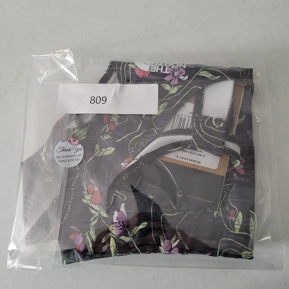 North Face Girls Never‎ Stop Bralette XL 14/16 Black Floral Athletic Performance
